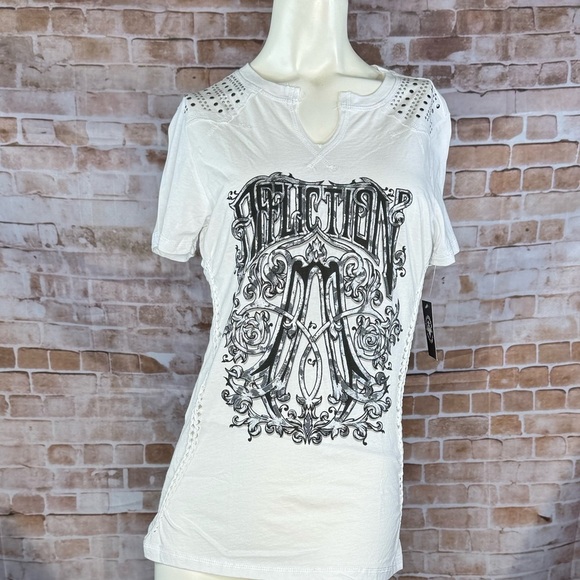 Affliction Women’s Graphic Short Sleeve T-Shirt- Large -NWT - Picture 1 of 12